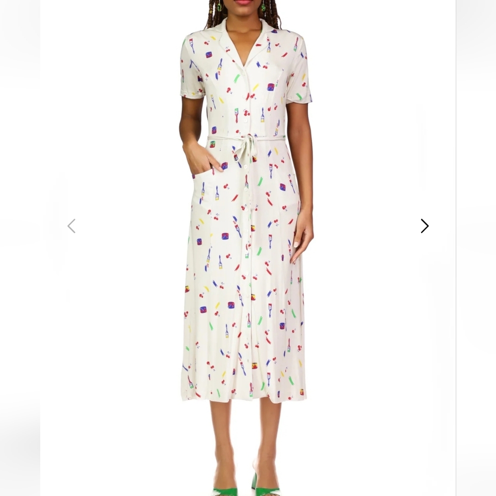 HVN Jersey Long Maria Button Maxi Down Dress Painters Artsy Print Size 10